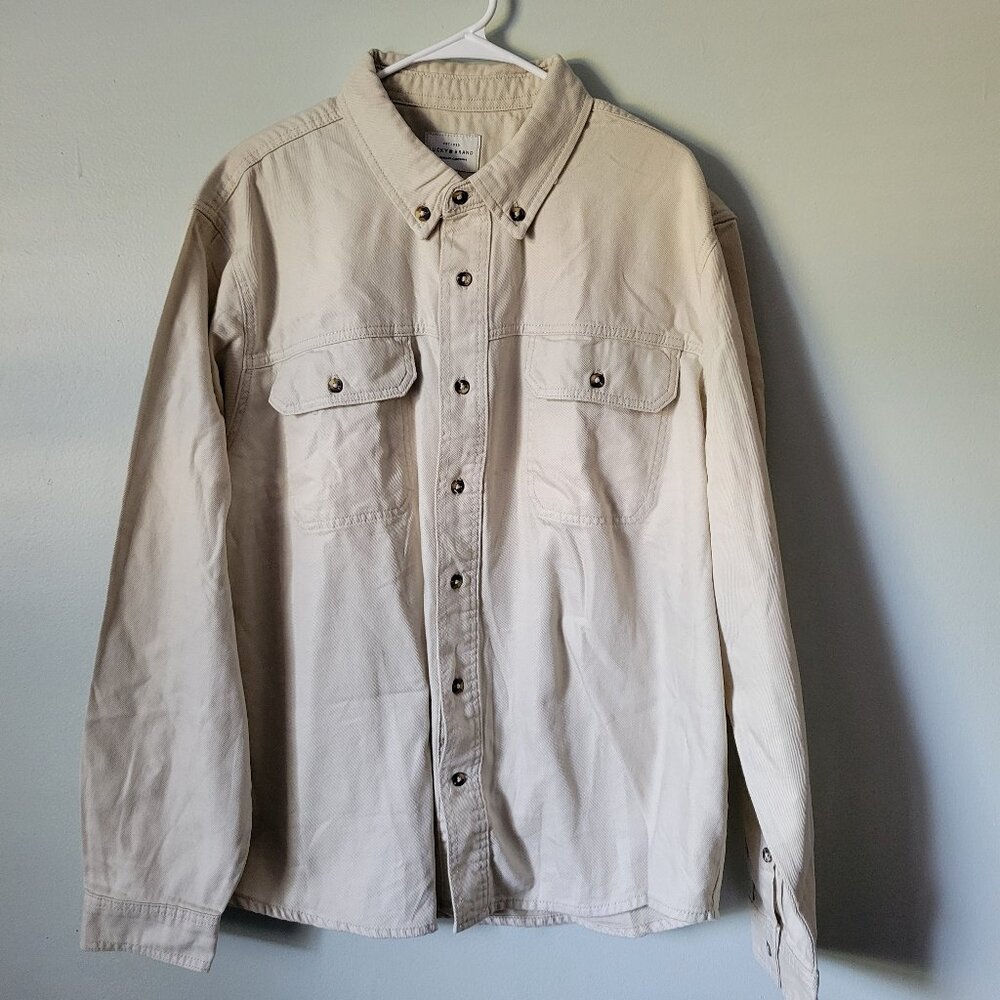 Lucky Brand Button Down Shirt Men's XXL Beige Denim Cotton Long Sleeve NWT